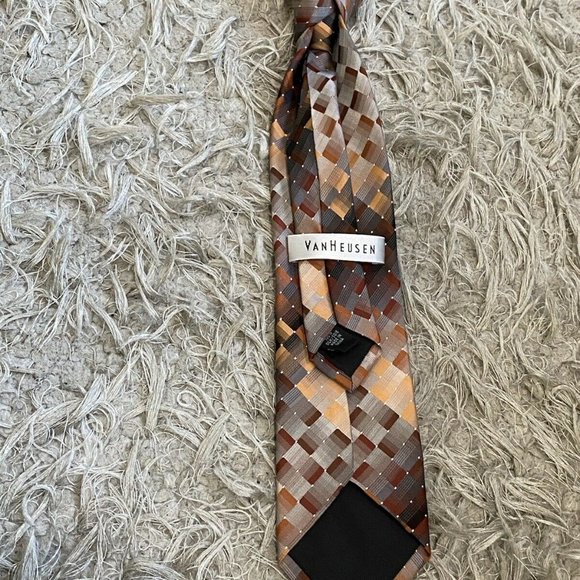 VAN HEUSEN Mens 100% Silk Grey Black Orange Tie - Picture 5 of 8